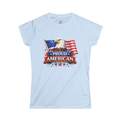 Women's Tee — Proud American — Bald Eagle & Flag Patriotic T-Shirt