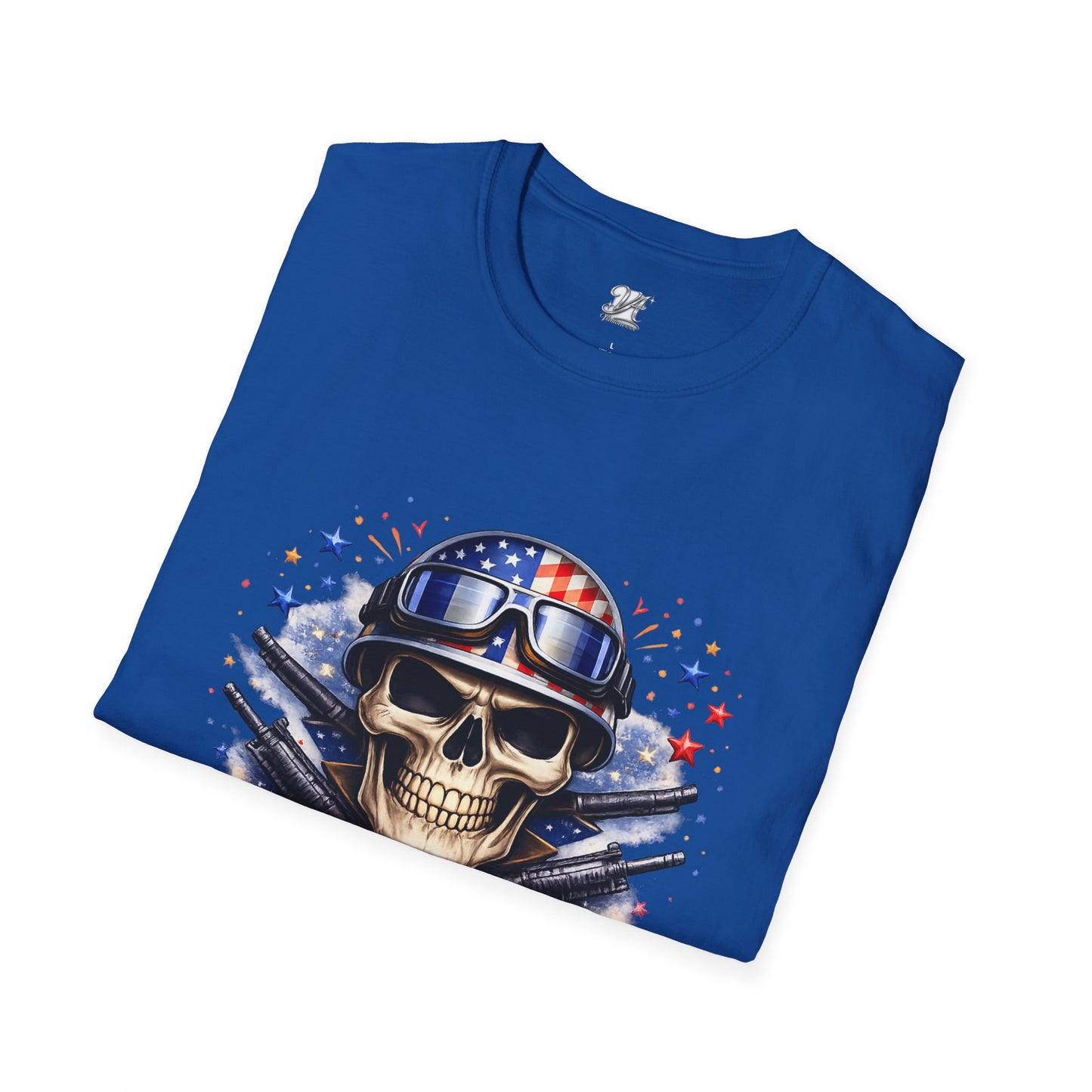 Unisex — Men's and Women's — Kick-Ass USA Skull T-Shirt — Patriotic American Flag Military Helmet Tee