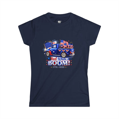 Women's Tee — Red White & Boom! Patriotic 1776-2026 Fourth of July Truck Design