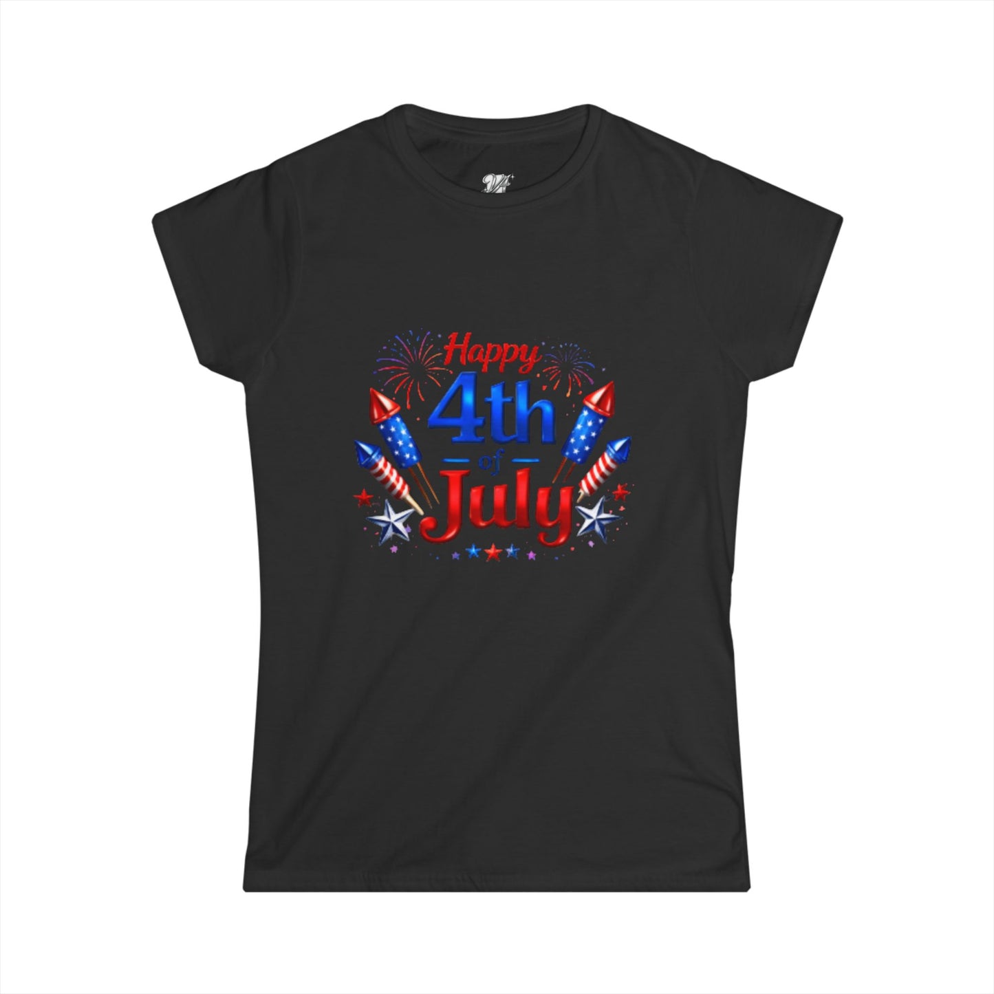 Women's Tee — "Happy 4th of July" Patriotic Fireworks T-Shirt