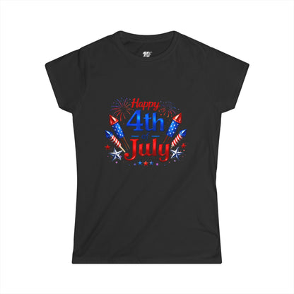 Women's Tee — "Happy 4th of July" Patriotic Fireworks T-Shirt