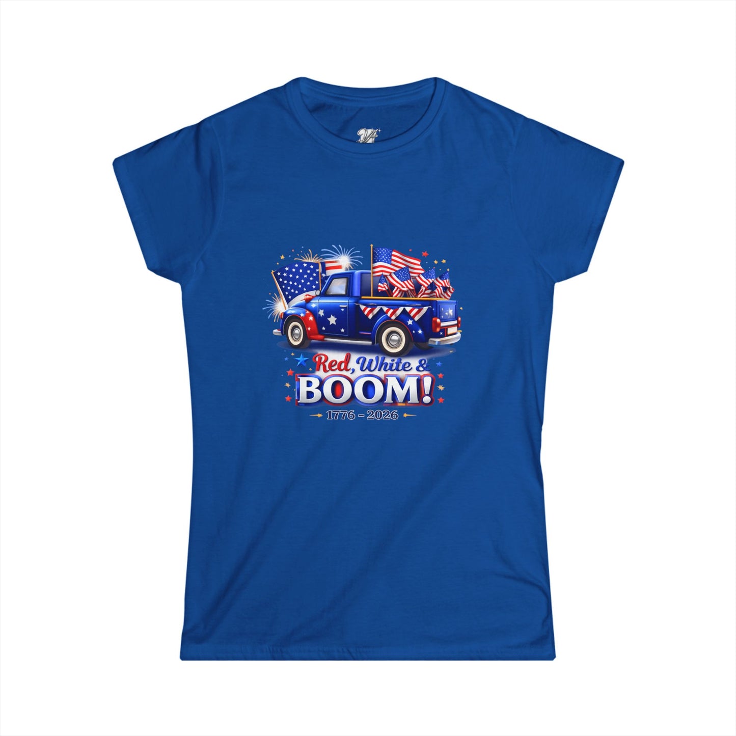 Women's Tee — Red White & Boom! Patriotic 1776-2026 Fourth of July Truck Design