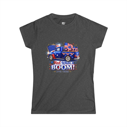 Women's Tee — Red White & Boom! Patriotic 1776-2026 Fourth of July Truck Design