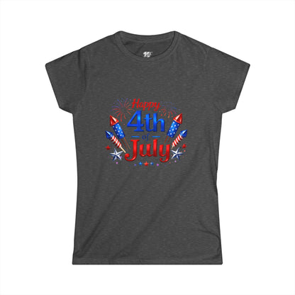 Women's Tee — "Happy 4th of July" Patriotic Fireworks T-Shirt