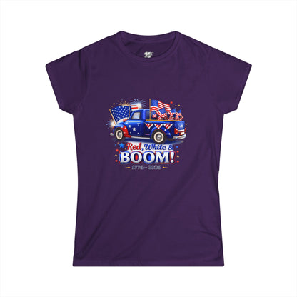 Women's Tee — Red White & Boom! Patriotic 1776-2026 Fourth of July Truck Design