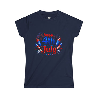Women's Tee — "Happy 4th of July" Patriotic Fireworks T-Shirt