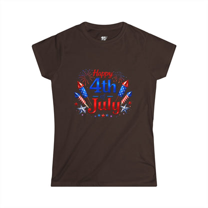 Women's Tee — "Happy 4th of July" Patriotic Fireworks T-Shirt