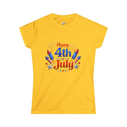 Women's Tee — "Happy 4th of July" Patriotic Fireworks T-Shirt