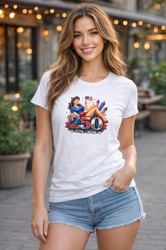 Women's Tee — '250 1776–2026' Patriotic Pinup Fourth of July Shirt