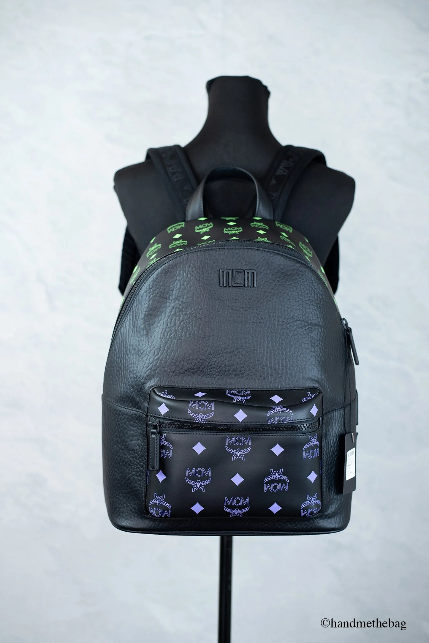 MCM Color Splash Green Purple Medium Mixed Leather Backpack