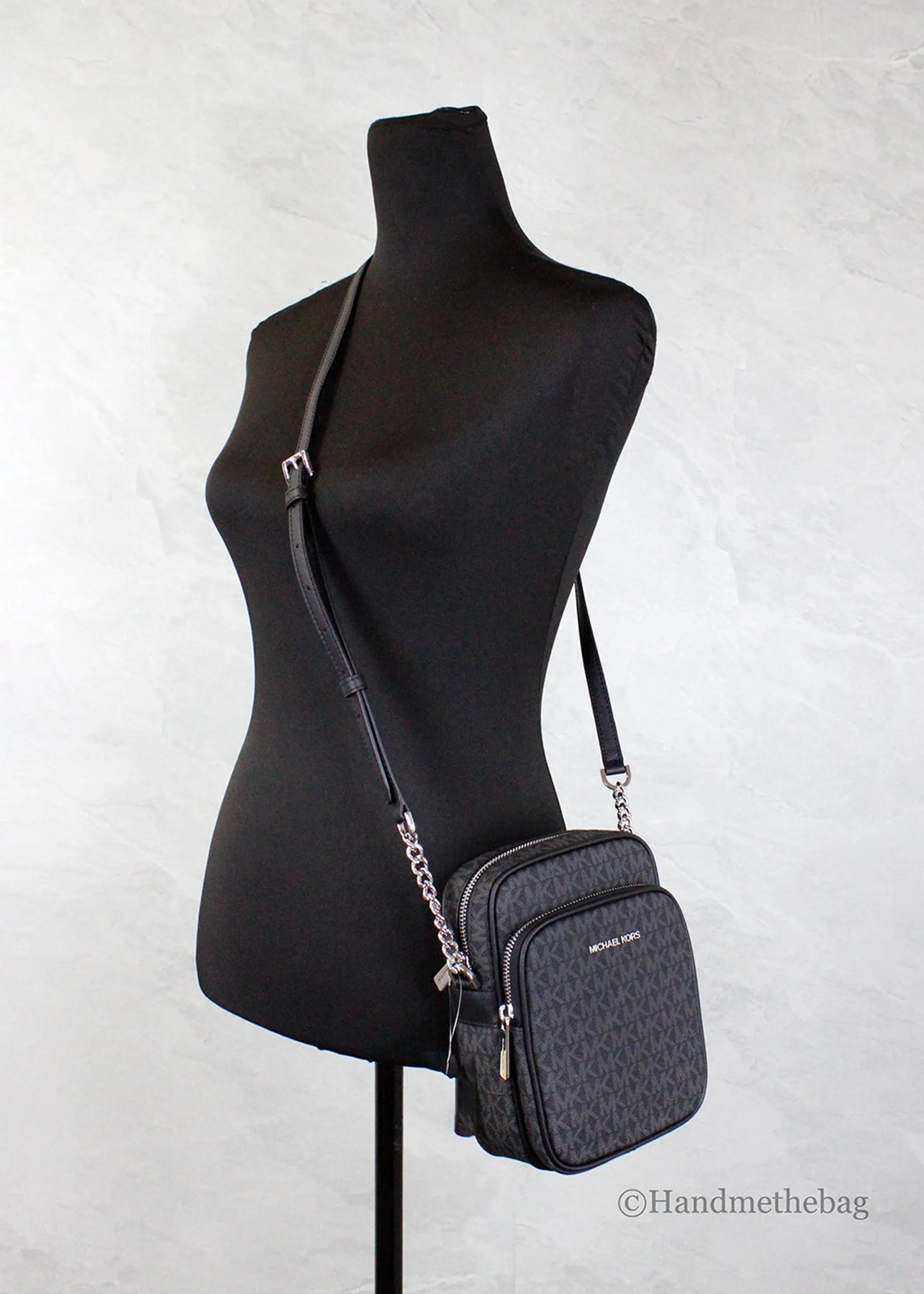 Michael Kors Flight Black PVC North South Chain Crossbody
