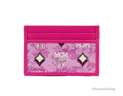 MCM Veritas Vintage Pink Denim Fabric Monogrammed Card Case