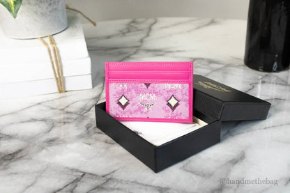 MCM Veritas Vintage Pink Denim Fabric Monogrammed Card Case