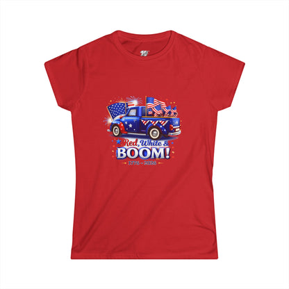 Women's Tee — Red White & Boom! Patriotic 1776-2026 Fourth of July Truck Design
