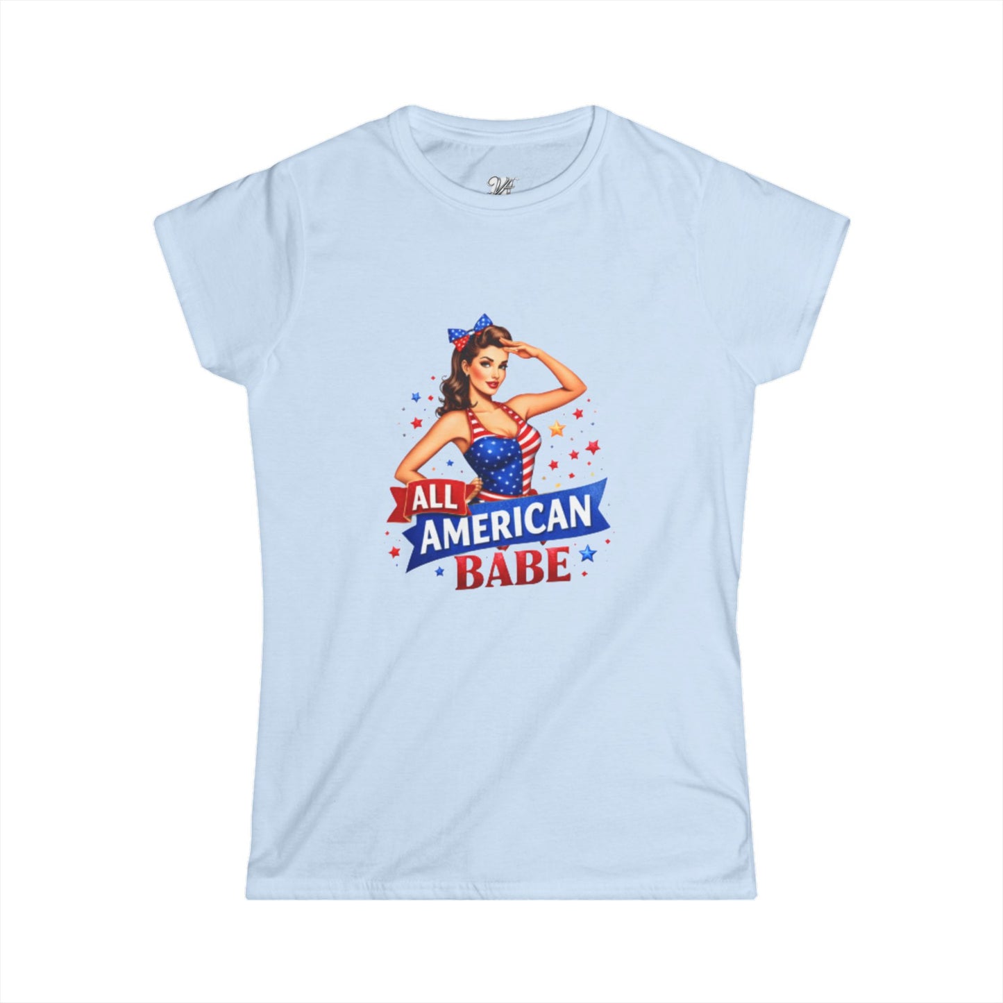 Women's Tee — All American Babe Tee - Patriotic Pinup T-Shirt (4th of July)