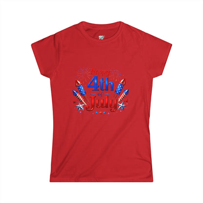 Women's Tee — "Happy 4th of July" Patriotic Fireworks T-Shirt