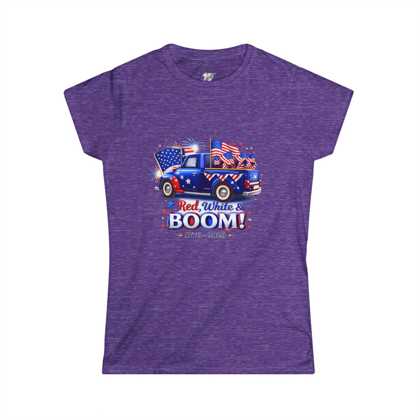 Women's Tee — Red White & Boom! Patriotic 1776-2026 Fourth of July Truck Design