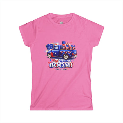 Women's Tee — Red White & Boom! Patriotic 1776-2026 Fourth of July Truck Design