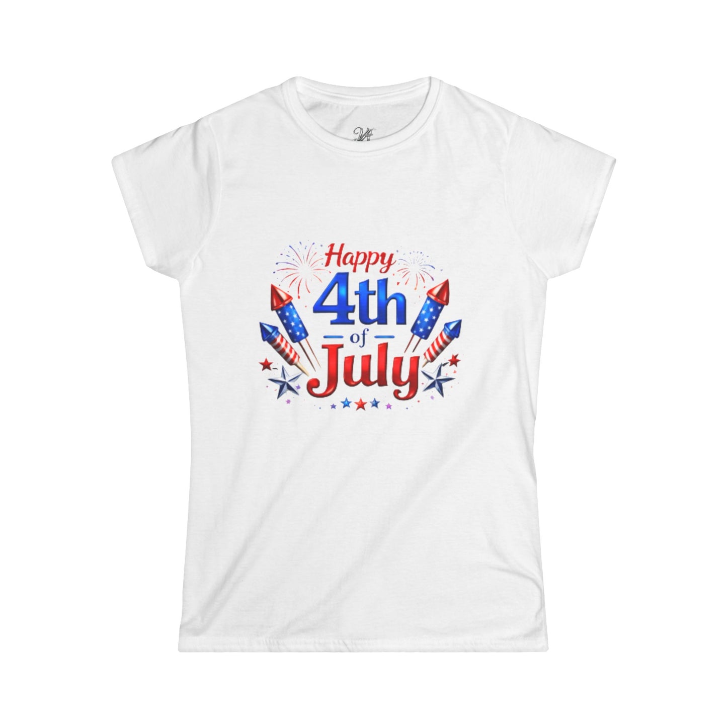 Women's Tee — "Happy 4th of July" Patriotic Fireworks T-Shirt