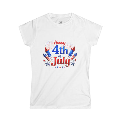 Women's Tee — "Happy 4th of July" Patriotic Fireworks T-Shirt