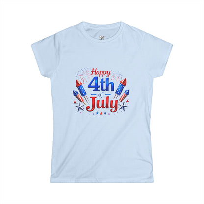 Women's Tee — "Happy 4th of July" Patriotic Fireworks T-Shirt