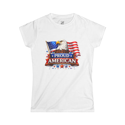 Women's Tee — Proud American — Bald Eagle & Flag Patriotic T-Shirt