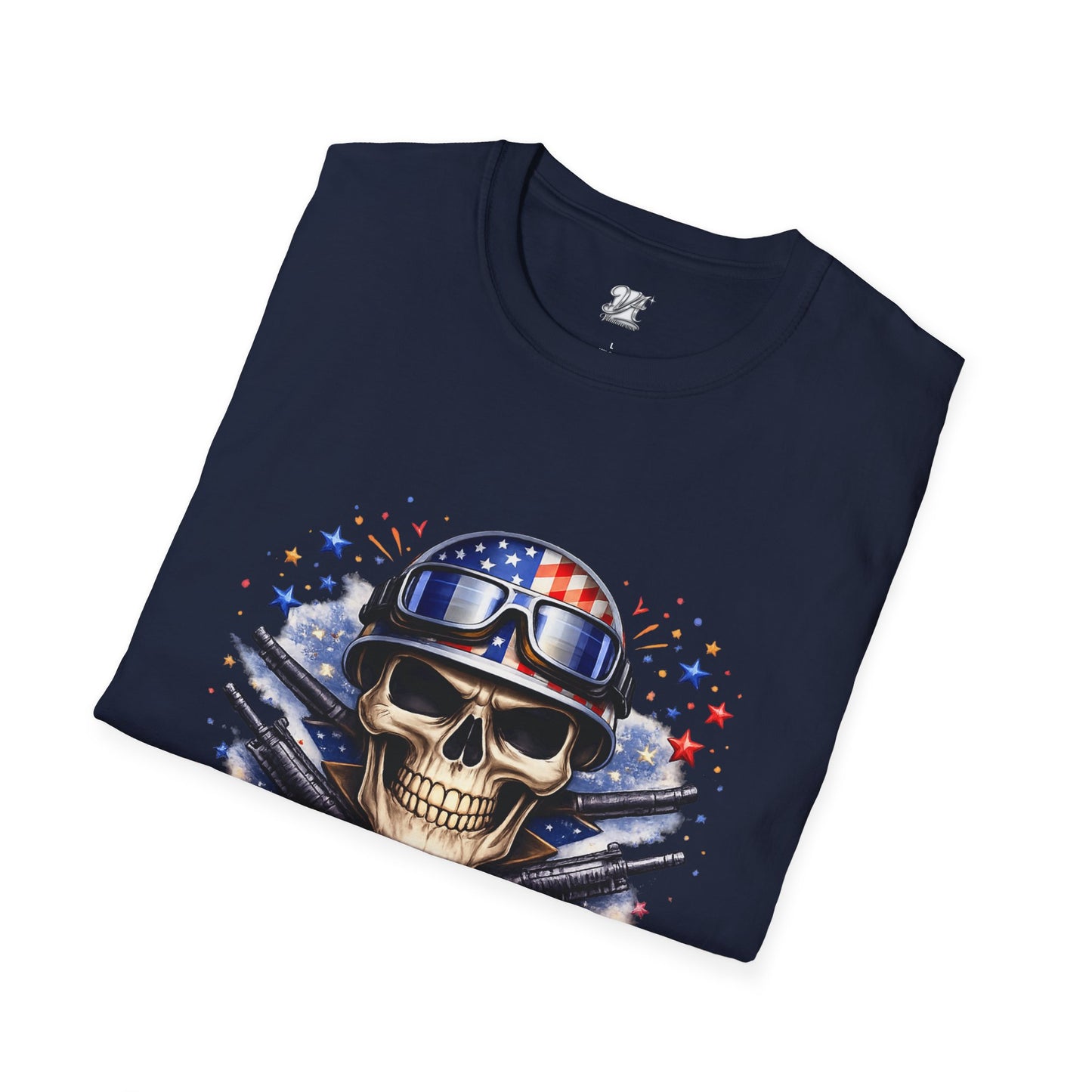 Unisex — Men's and Women's — Kick-Ass USA Skull T-Shirt — Patriotic American Flag Military Helmet Tee