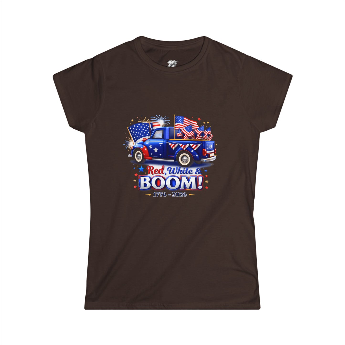 Women's Tee — Red White & Boom! Patriotic 1776-2026 Fourth of July Truck Design