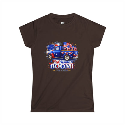Women's Tee — Red White & Boom! Patriotic 1776-2026 Fourth of July Truck Design
