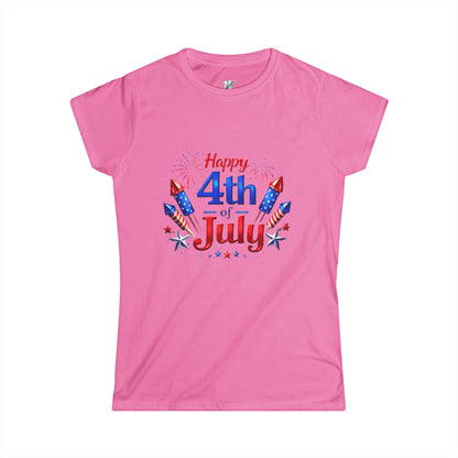 Women's Tee — "Happy 4th of July" Patriotic Fireworks T-Shirt